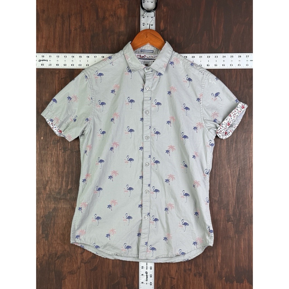 Denim & Flower Ricky Singh Shirt RWB‎ Floral Short Sleeve Collared Mens Small
